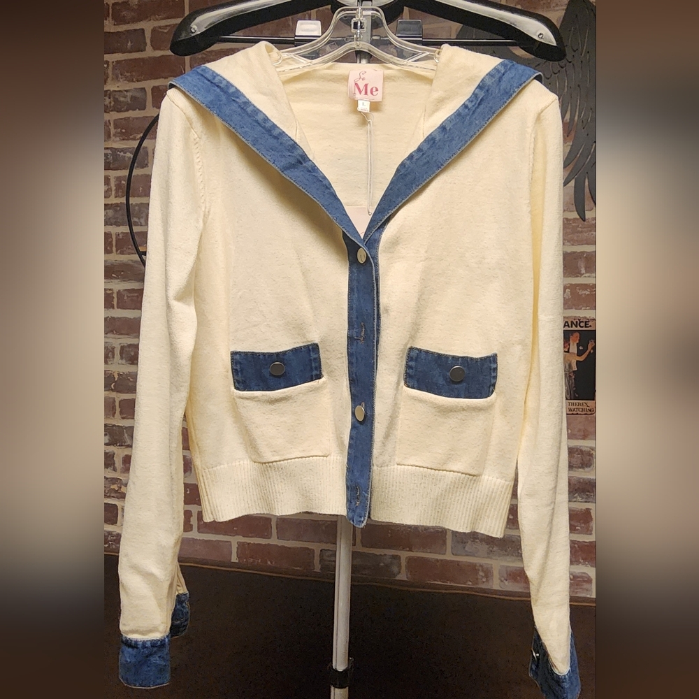 SO ME Makeover Essentials Cream and Blue Cardigan